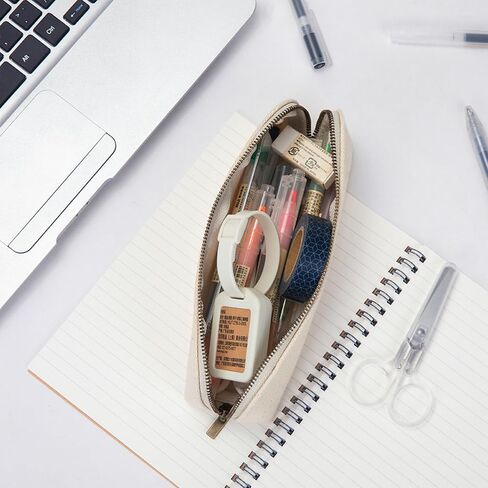 Canvas Pencil Case Cotton Canvas and Simple Multifunctional Pencil Bag Zipper Portable Storage (Beige) in Saudi Arabia
