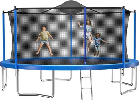 10FT 12FT 15FT 16FT Trampoline, Outdoor Trampolines with Safety Enclosure Net and Basketball Hoop, Recreational Trampoline for Kids and Adults in Saudi Arabia