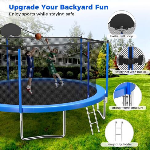 10FT 12FT 15FT 16FT Trampoline, Outdoor Trampolines with Safety Enclosure Net and Basketball Hoop, Recreational Trampoline for Kids and Adults in Saudi Arabia