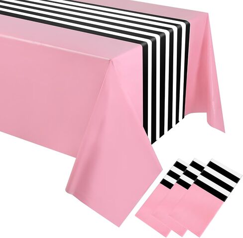 Oudain 3 pcs tablecloth tableoth 108 × 54 بوصة يمكن التخلص منها طاولة بلاستيكية يمكن القماش مقاوم للماء المائدة المائدة المائدة الغطاء المائدة المستطيل لعيد الميلاد لحفلات الزفاف لحفلات الزفاف (أسود أبيض وردي) in Kuwait