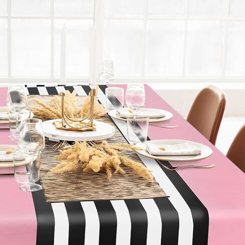 Oudain 3 pcs tablecloth tableoth 108 × 54 بوصة يمكن التخلص منها طاولة بلاستيكية يمكن القماش مقاوم للماء المائدة المائدة المائدة الغطاء المائدة المستطيل لعيد الميلاد لحفلات الزفاف لحفلات الزفاف (أسود أبيض وردي) in Kuwait