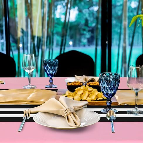 Oudain 3 pcs tablecloth tableoth 108 × 54 بوصة يمكن التخلص منها طاولة بلاستيكية يمكن القماش مقاوم للماء المائدة المائدة المائدة الغطاء المائدة المستطيل لعيد الميلاد لحفلات الزفاف لحفلات الزفاف (أسود أبيض وردي) in Kuwait