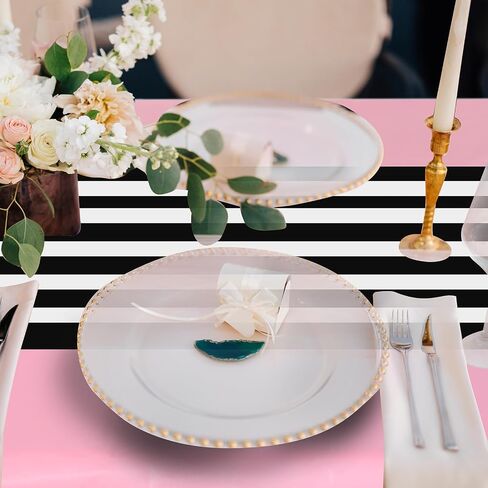 Oudain 3 pcs tablecloth tableoth 108 × 54 بوصة يمكن التخلص منها طاولة بلاستيكية يمكن القماش مقاوم للماء المائدة المائدة المائدة الغطاء المائدة المستطيل لعيد الميلاد لحفلات الزفاف لحفلات الزفاف (أسود أبيض وردي) in Kuwait