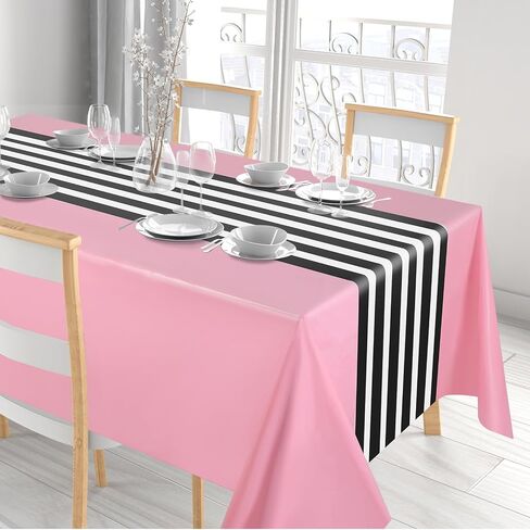 Oudain 3 pcs tablecloth tableoth 108 × 54 بوصة يمكن التخلص منها طاولة بلاستيكية يمكن القماش مقاوم للماء المائدة المائدة المائدة الغطاء المائدة المستطيل لعيد الميلاد لحفلات الزفاف لحفلات الزفاف (أسود أبيض وردي) in Kuwait