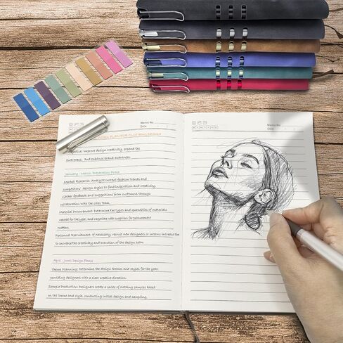 A5 Softcover Leather Lined Journal Notebook with Pen - 256 Pages of 100G Thick Paper, Includes Index Tab Stickers - Ideal for Writing, Travel, Work, and School (5.8" x 8.3", Grey) in Saudi Arabia