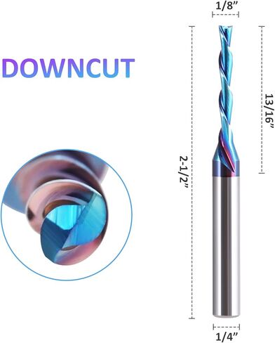 HQMaster Extra Long Spiral Router Bit 1/4 inch Shank Solid Carbide CNC Router Bit with Nano Blue Coating End Mill for Wood Cut, Carving (1/4" x 1/8" x 1" x 3" Up Cut) in Kuwait