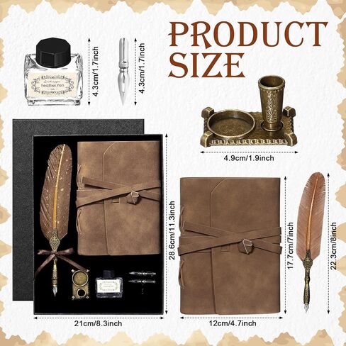 6 PCS Leather Leather Bound Bound Journal Feather Pen Gifts 220 Pages Vintage Journal Diary Leather Notebook Pen في صندوق الهدايا مرة أخرى إلى اللوازم المدرسية للرجال والنساء (الأخضر الداكن) in Kuwait