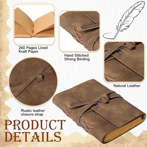 6 PCS Leather Leather Bound Bound Journal Feather Pen Gifts 220 Pages Vintage Journal Diary Leather Notebook Pen في صندوق الهدايا مرة أخرى إلى اللوازم المدرسية للرجال والنساء (الأخضر الداكن) in Kuwait