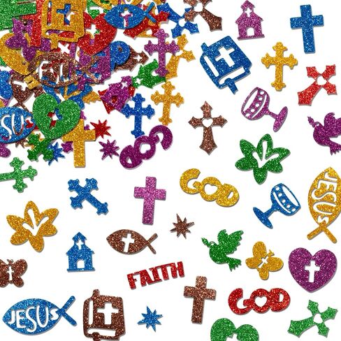 MALLMALL6 500pcs Christian Glitter Stickers Foam Self-Adhesive Bible Multi-Colour Art Craft Project Assorted Glittery Sticky Embellishments for Kids School Classroom Activity Home Party Decoration in Saudi Arabia