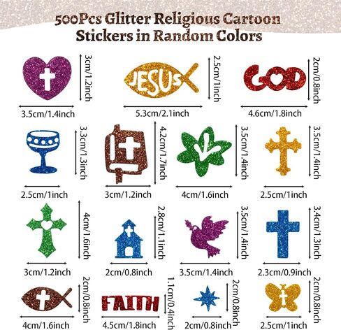 MALLMALL6 500pcs Christian Glitter Stickers Foam Self-Adhesive Bible Multi-Colour Art Craft Project Assorted Glittery Sticky Embellishments for Kids School Classroom Activity Home Party Decoration in Saudi Arabia
