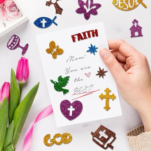 MALLMALL6 500pcs Christian Glitter Stickers Foam Self-Adhesive Bible Multi-Colour Art Craft Project Assorted Glittery Sticky Embellishments for Kids School Classroom Activity Home Party Decoration in Saudi Arabia