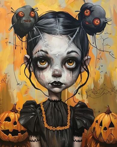 Tucocoo Halloween Pumpkin Strange Girl Paint by Number Cute Weird Girl Portrait DIY Painting on Canvas with Brushes Acrylic Paints Paint by Numbers for Adults and Beginner 16x20 Inch（Without Frame） in Saudi Arabia