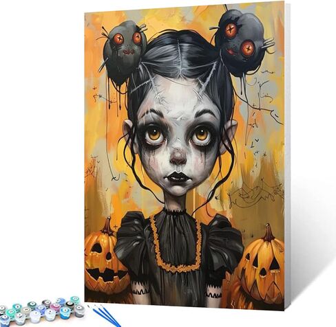 Tucocoo Halloween Pumpkin Strange Girl Paint by Number Cute Weird Girl Portrait DIY Painting on Canvas with Brushes Acrylic Paints Paint by Numbers for Adults and Beginner 16x20 Inch（Without Frame） in Saudi Arabia