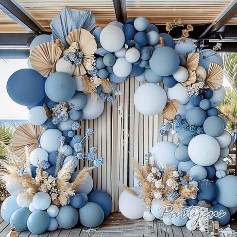 Dusty Blue Balloon Arch Kit - Double Stuffed Dark Light Baby Blue Pastel Latex Balloon Garland for Baby Shower Birthday Wedding Graduation Party Decoration in Kuwait