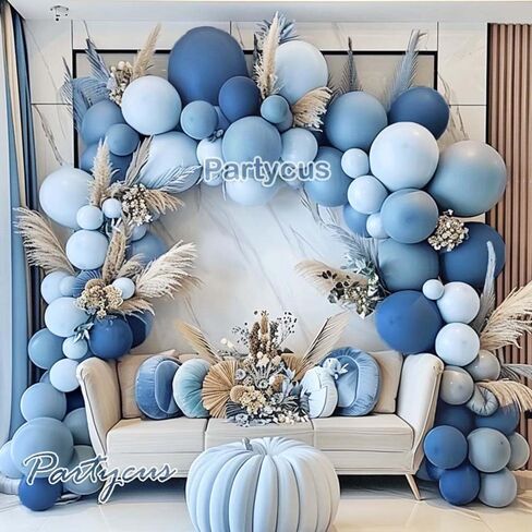 Dusty Blue Balloon Arch Kit - Double Stuffed Dark Light Baby Blue Pastel Latex Balloon Garland for Baby Shower Birthday Wedding Graduation Party Decoration in Kuwait