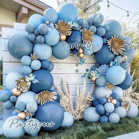 Dusty Blue Balloon Arch Kit - Double Stuffed Dark Light Baby Blue Pastel Latex Balloon Garland for Baby Shower Birthday Wedding Graduation Party Decoration in Kuwait