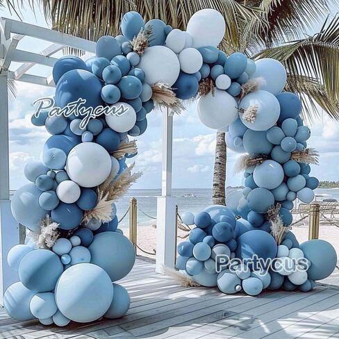 Dusty Blue Balloon Arch Kit - Double Stuffed Dark Light Baby Blue Pastel Latex Balloon Garland for Baby Shower Birthday Wedding Graduation Party Decoration in Kuwait