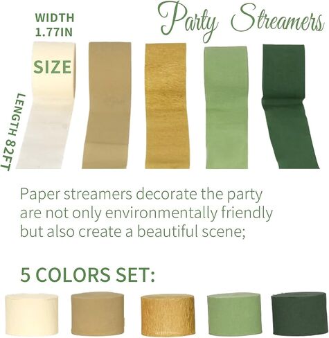SSUMIHUA Sage Green & Gold Wedding Party Decorations(5 Rolls) Crepe Paper Streamers for Birthday, Wedding, Baby Bridal Shower Decorations in Saudi Arabia