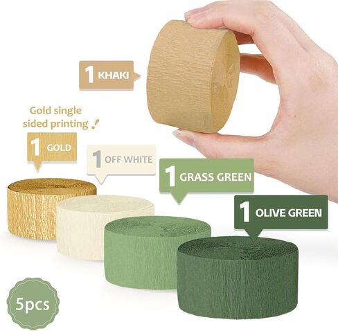 SSUMIHUA Sage Green & Gold Wedding Party Decorations(5 Rolls) Crepe Paper Streamers for Birthday, Wedding, Baby Bridal Shower Decorations in Saudi Arabia