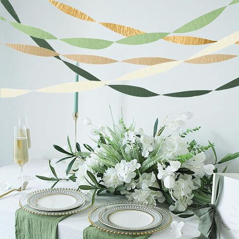 SSUMIHUA Sage Green & Gold Wedding Party Decorations(5 Rolls) Crepe Paper Streamers for Birthday, Wedding, Baby Bridal Shower Decorations in Saudi Arabia