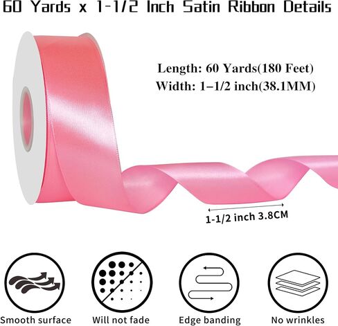60 Yards x 1-1/2 Inch Pink Ribbon: Pink Satin Ribbon for Gift Wrapping Wedding & Mother's Day Flower Bouquet Packaging, Bows Making, Crafts, Floral, Hair Accessories and Invitation Decorations in Saudi Arabia