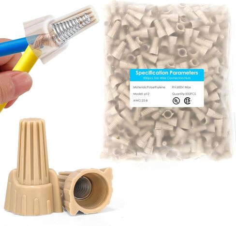 100 PCS Tan Winged Wire Nuts 12 Gauge for AWG 22-8, Easy Twist-on Screw on Ribbed Cap for Quick Connection, Insulated Insertion Electrical Wire Nuts with Metal Spring (100, P12 Tan) in Saudi Arabia