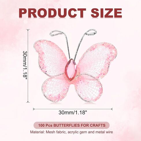 PATIKIL 100Pcs Butterflies for Crafts, 1.2" Mesh Wire Glitter Butterfly Organza Butterflies for DIY Craft Home Decor Clothing Wedding Decoration, Yellow in Kuwait