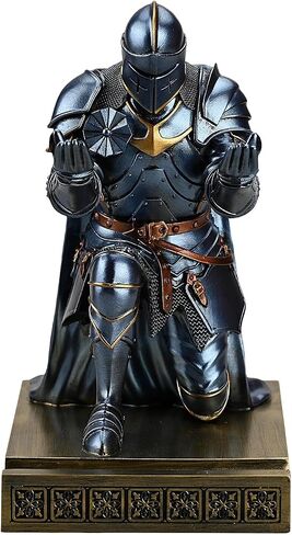 Medieval Armored Warrior Wearing Outerwear, Mobile Phone Stand Knight Pen Holder Desk Organizers, Resin Bookends Paperweight with a Letter Opener for Desk (Iron) in Kuwait