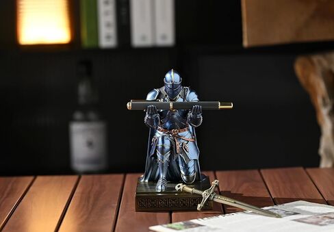 Medieval Armored Warrior Wearing Outerwear, Mobile Phone Stand Knight Pen Holder Desk Organizers, Resin Bookends Paperweight with a Letter Opener for Desk (Iron) in Kuwait