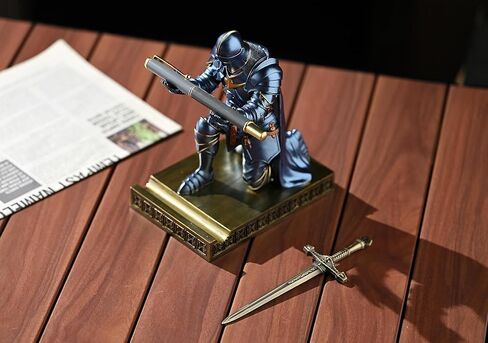 Medieval Armored Warrior Wearing Outerwear, Mobile Phone Stand Knight Pen Holder Desk Organizers, Resin Bookends Paperweight with a Letter Opener for Desk (Iron) in Kuwait