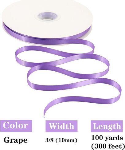 Solid Color Satin Ribbon 3/8 inch x 100 Yards Roll Grape Double Faced for Gift Wrapping Crafts Wedding Decoration, Wedding Invitation Card, Birthday Party Decoration in Kuwait
