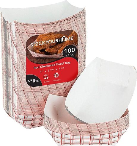 Stock Your Home Paper Food Boats (500 Pack) 1 Lb Disposable Red & White Checkered Paper Food Trays, Eco Friendly Paper Food Trays, Serving Boats for Concession Food & Condiments, Paper Nacho Trays in Saudi Arabia