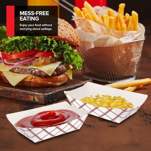 Stock Your Home Paper Food Boats (500 Pack) 1 Lb Disposable Red & White Checkered Paper Food Trays, Eco Friendly Paper Food Trays, Serving Boats for Concession Food & Condiments, Paper Nacho Trays in Saudi Arabia