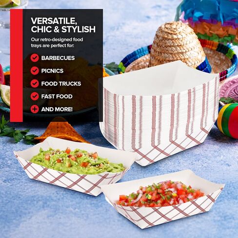 Stock Your Home Paper Food Boats (500 Pack) 1 Lb Disposable Red & White Checkered Paper Food Trays, Eco Friendly Paper Food Trays, Serving Boats for Concession Food & Condiments, Paper Nacho Trays in Saudi Arabia