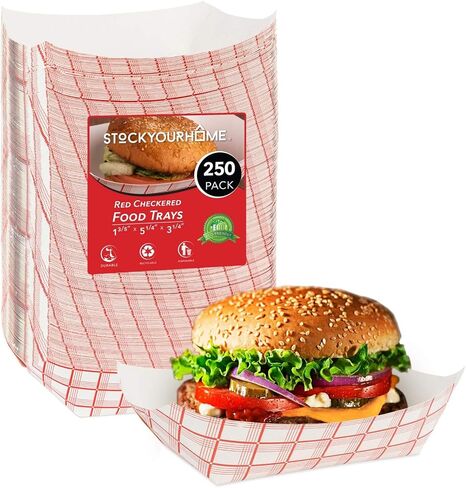 Stock Your Home Paper Food Boats (500 Pack) 1 Lb Disposable Red & White Checkered Paper Food Trays, Eco Friendly Paper Food Trays, Serving Boats for Concession Food & Condiments, Paper Nacho Trays in Saudi Arabia