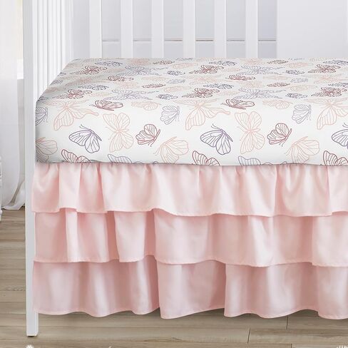 Sweet Jojo Designs Purple Floral Rose Baby Girl Nursery Crib Bedding Set - 4 Pieces - Solid Light Lavender Flower Luxurious Elegant Princess Vintage Boho Shabby Chic Luxury Glam High End Ruffle Roses in Saudi Arabia