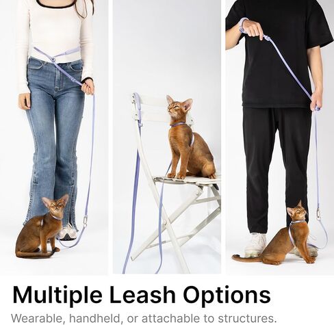 Ultra Lightweight Cat Leash Adjustable with Comfortable Padded Handle, Soft Thin Nylon Cat Walking Training Waist Crossbody Leash for Kitten Small to Large Cats, Puppy, No Harness (Blurple) in Kuwait