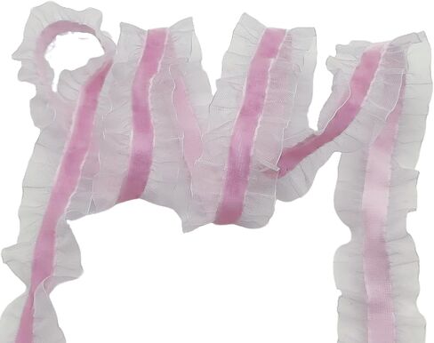 2 Yards Vintage Pink Velvet Ribbons Lace Ruffled Pleated Elastic Stretch Lace Trim Ribbon for Gift Package Wrap, Wedding Decor and Crafts 25mm in Saudi Arabia