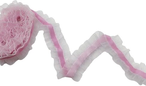 2 Yards Vintage Pink Velvet Ribbons Lace Ruffled Pleated Elastic Stretch Lace Trim Ribbon for Gift Package Wrap, Wedding Decor and Crafts 25mm in Saudi Arabia