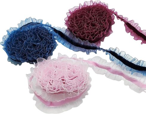 2 Yards Vintage Pink Velvet Ribbons Lace Ruffled Pleated Elastic Stretch Lace Trim Ribbon for Gift Package Wrap, Wedding Decor and Crafts 25mm in Saudi Arabia