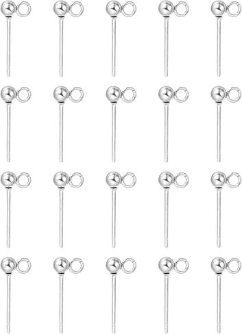 uxcell 40Pcs Ball Post Stud Earrings, 15x3mm Stainless Steel Round Ear Pin Earring Findings with Vertical Loop for Earring Jewelry DIY, Silver in Saudi Arabia
