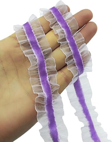 2 Yards Vintage Pink Velvet Ribbons Lace Ruffled Pleated Elastic Stretch Lace Trim Ribbon for Gift Package Wrap, Wedding Decor and Crafts 25mm in Saudi Arabia