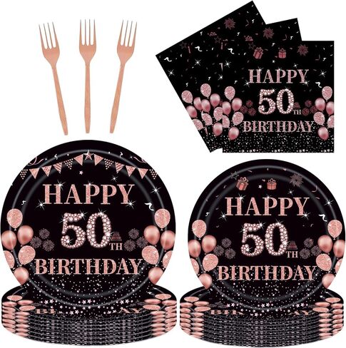 96pcs لوحات عيد ميلاد الحفلات السادسة عشر مجموعة زينة من الذهب الوردي تشمل لوحات الذهب الوردي وشوكات المناديل لتوفيرات حفلات عيد ميلاد الفتيات البالغة من العمر 16 عامًا 24 ضيفًا in Kuwait