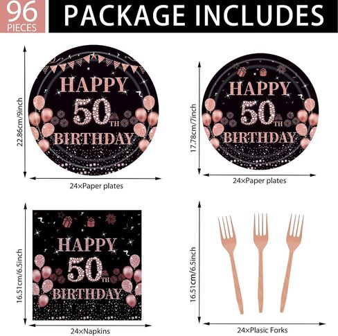 96pcs لوحات عيد ميلاد الحفلات السادسة عشر مجموعة زينة من الذهب الوردي تشمل لوحات الذهب الوردي وشوكات المناديل لتوفيرات حفلات عيد ميلاد الفتيات البالغة من العمر 16 عامًا 24 ضيفًا in Kuwait