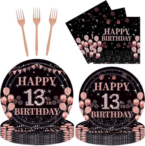 96PCS 16th Birthday Party Plates Set Rose Gold Theme Decorations Include Rose Gold Plates and Napkins Forks for 16 Year Old Girls Birthday Party Supplies Serves 24 Guests in Kuwait