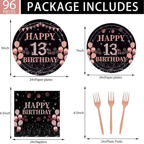 96PCS 16th Birthday Party Plates Set Rose Gold Theme Decorations Include Rose Gold Plates and Napkins Forks for 16 Year Old Girls Birthday Party Supplies Serves 24 Guests in Kuwait
