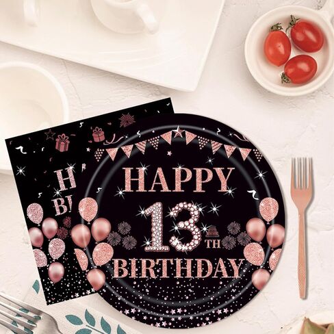 96PCS 16th Birthday Party Plates Set Rose Gold Theme Decorations Include Rose Gold Plates and Napkins Forks for 16 Year Old Girls Birthday Party Supplies Serves 24 Guests in Kuwait