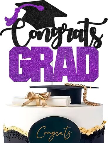 Congrats Grad Cake Topper - High Sohool/College Graduation Party Decoration Supplies - Congratulations Class of 2025 Party Cake Decorations (Orange) in Saudi Arabia