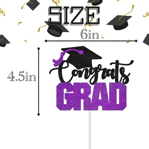 Congrats Grad Cake Topper - High Sohool/College Graduation Party Decoration Supplies - Congratulations Class of 2025 Party Cake Decorations (Orange) in Saudi Arabia