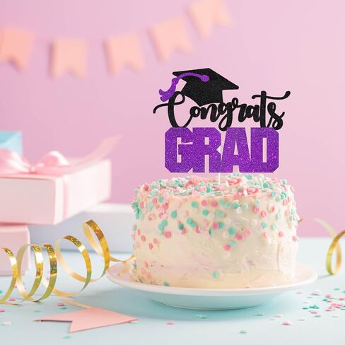 Congrats Grad Cake Topper - High Sohool/College Graduation Party Decoration Supplies - Congratulations Class of 2025 Party Cake Decorations (Orange) in Saudi Arabia